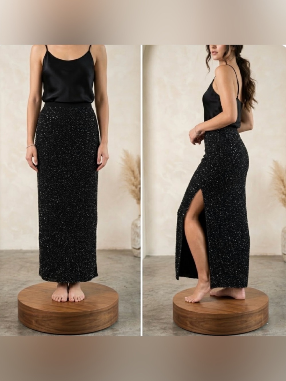 Cache Women’s 6 Vintage Y2K 100% Silk Beaded Long Formal Maxi Evening Skirt